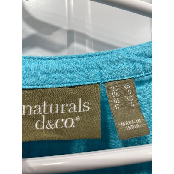 Denim and Co Naturals Linen Blend Pleated Blouse Women XS Short Sleeve Aqua Blue - Picture 4 of 7